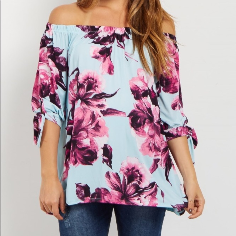 Pinkblush Maternity Mint Floral Off Shoulder Top